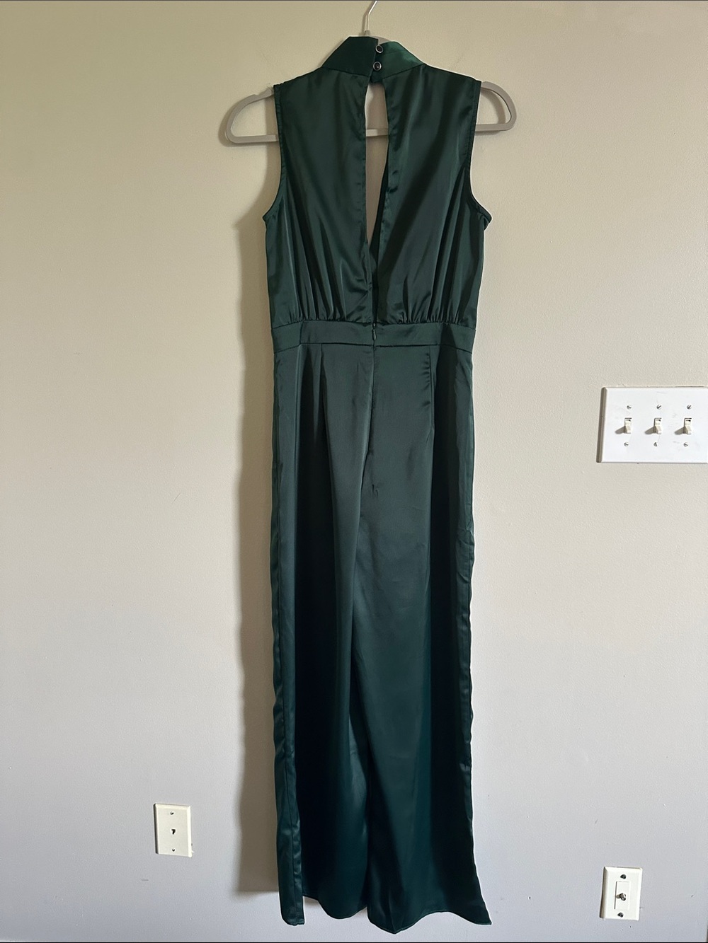 Chic Emerald Satin Jumpsuit - Picture 9 of 10